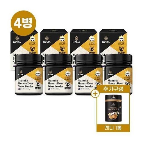 NZMA 녹용 마누카꿀 UMF 10+ (250g X 4병) + UMF 15+ 캔디 1통, 250g, 4개