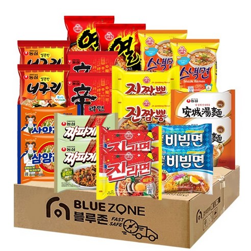 인기봉지라면 낱개 10종 20봉입(신라면2+진라면 매운2+삼양라면2+너구리2+진짬뽕2+팔도비빔면2+열라면2+안성탕면2+짜파게티2+스낵면2), 1세트