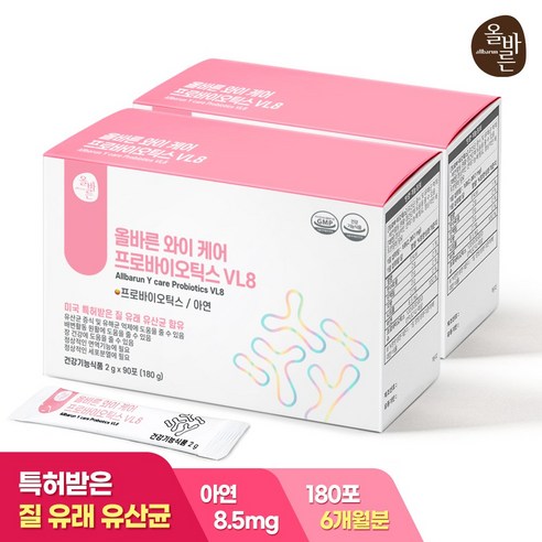올바른 와이 케어 프로바이오틱스 질 유래 유산균 VL8 180g, 2개