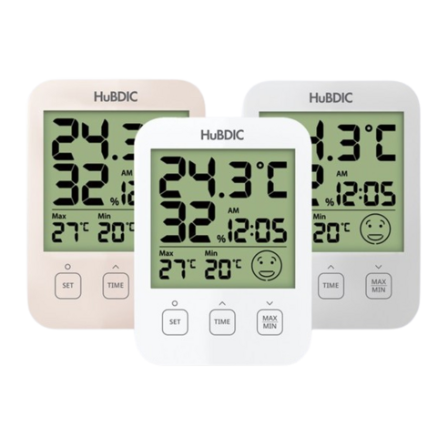 휴비딕 디지털 온습도계 HT-7 시계 아이콘 표시, 베이지, 1개
