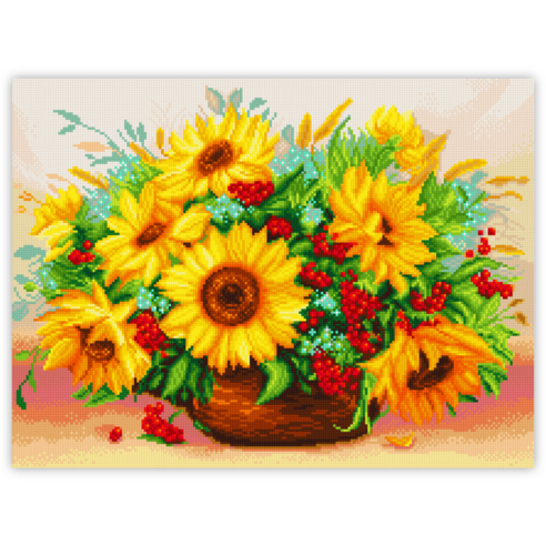 블링블링 캔버스 액자형 보석십자수 60 x 45 cm 해바라기 부엉이 금전수 DIY 세트 비즈 큐빅 중형, 1세트, CV-021 (해바라기사랑)