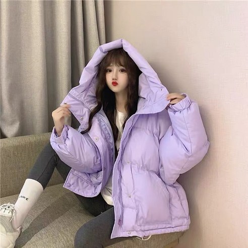 가을과 겨울 시즌 짧은 자켓 여성 후드 화이트 오리 두꺼운 따뜻한 긴 소매 한국 스타일 코트