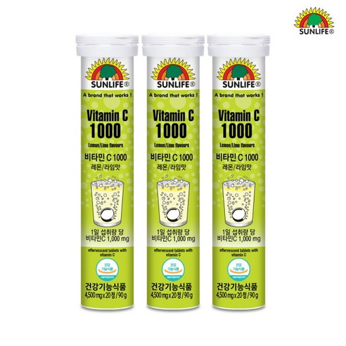 [썬라이프] 발포 비타민 C 1000 레몬/라임맛 20정 3병, 3개