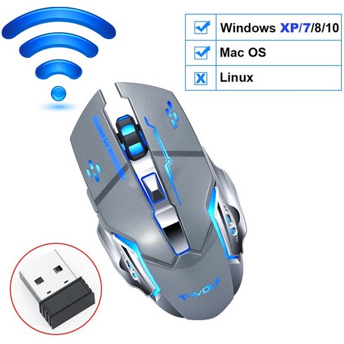 [XIG] 2.4G 무선 블루투스 마우스 게임 자동 충전식 인체 공학적 마우스 Rgb 백라이트 Usb 수신기 데스크탑 Pc 노트북 게이머, 회색, 하나
