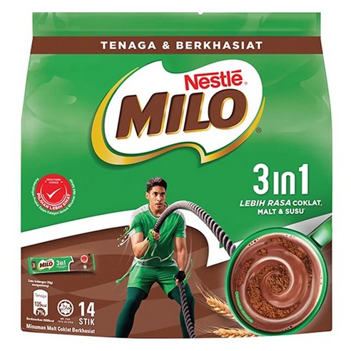 MILO 3 인 1 밀크초콜릿 코코아 파우더, 1개, 14개