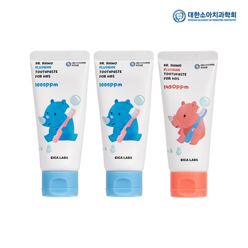 에이카랩스 어린이 고불소치약 코뿔소치약 (청포도향1000ppm 2+사과향1450ppm 1), 3개, 60g