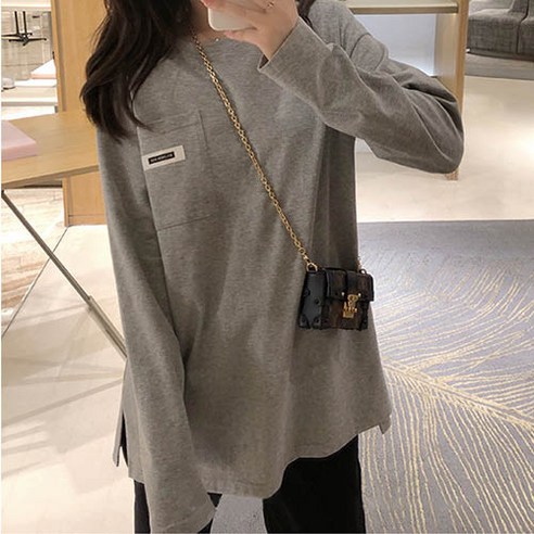 주디앤 여성 봄 가을 빅포켓 오버핏 긴팔 티셔츠