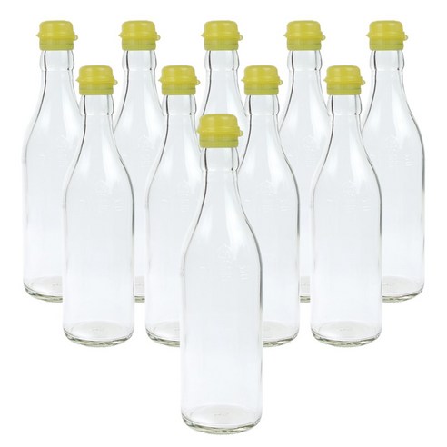 가인글로벌 투명 기름병350 + 코벤트캡 노랑 유리병 참기름병 용기, 10개, 350ml