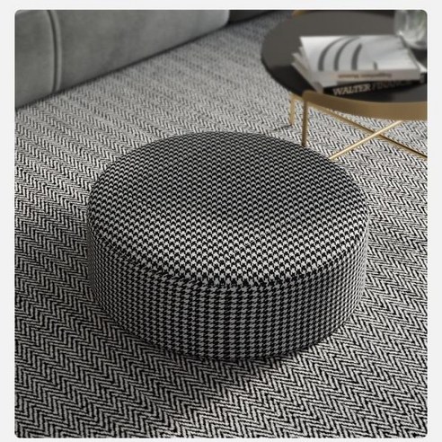 하운드 체크 패턴 원형 패브릭 스툴 방석 인테리어 미, 작은 사이즈 직경 40cm 높이 38cm(+89300