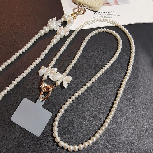 핸드폰 투명 카드 진주 체인 줄 휴대폰 목걸이 롱 스트랩 악세사리, 1개, 사진색