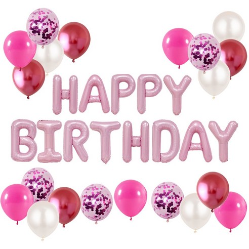 HBD 은박풍선 크롬메탈 혼합풍선세트 파티커튼 생일파티세트 [에브리띵스마일] 1221, 1세트, 핑크 풍선