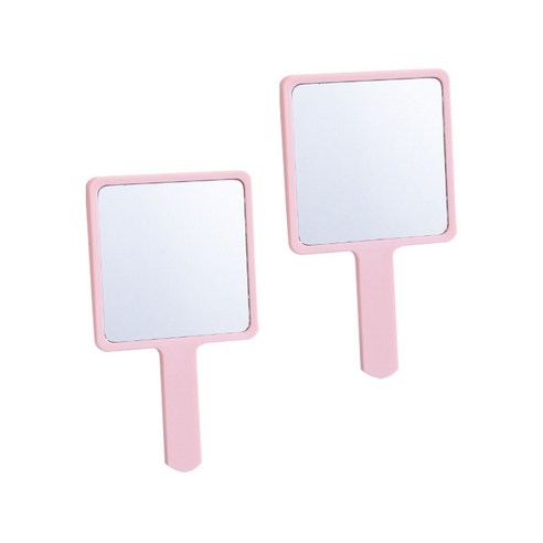 사각 휴대용 손거울 2세트 파스텔 컬러 미니 거울 뷰티 소품 심플 핸드미러, 핑크+핑크, 2개입