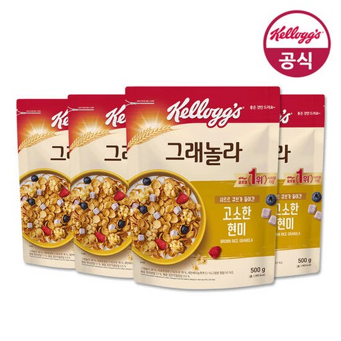농심 켈로그 고소한 현미 그래놀라, 500g, 4개