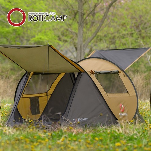 로티캠프 네이처 캐노피 팝업 원터치 텐트 3-4인용 그늘막 텐트, 아미그린