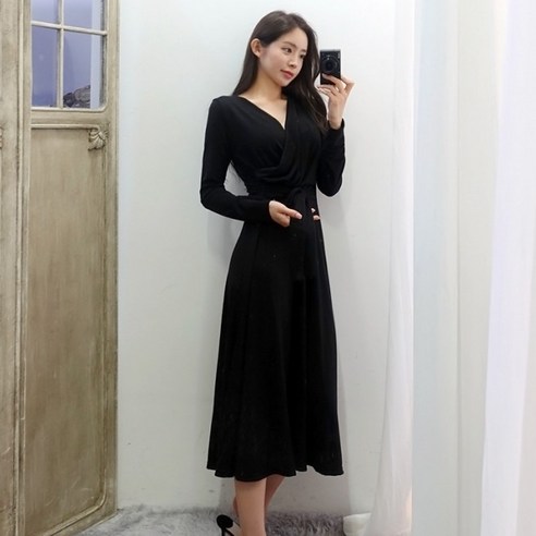 이힝 여리여리 루즈핏 긴팔 롱 랩원피스