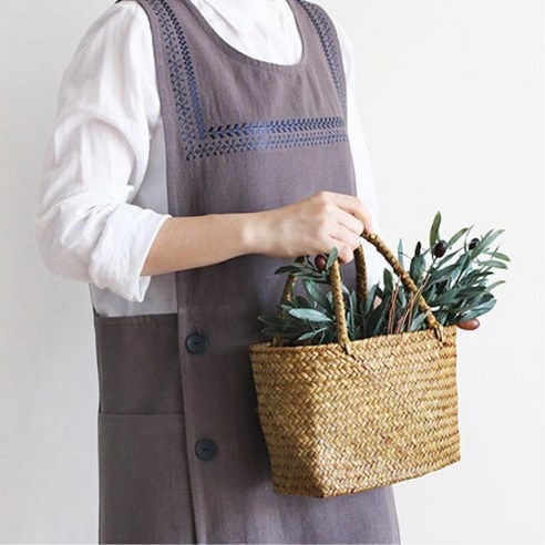 A라인 끈없는 자수패턴 공방작업실 앞치마 3color 요리앞치마 원피스앞치마 정원, 그레이