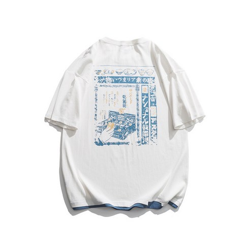 KORELAN 옷 도로 빈티지 인쇄 가짜 투피스 반팔 티셔츠 남성 조수 브랜드 레트로 느슨한 캐주얼 반팔 티 남성