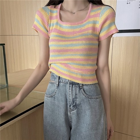 디어블루 롤리팝 스퀘어넥 반팔티 4color