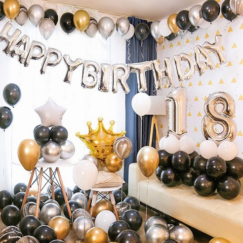 룩퍼블릭 생일파티 풍선세트 축하 파티용품, 1개, 블랙실버