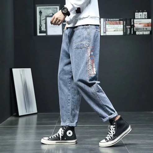 S-3XL 남성 한국 스타일 패션 청바지 느슨한 캐주얼 바지 A49