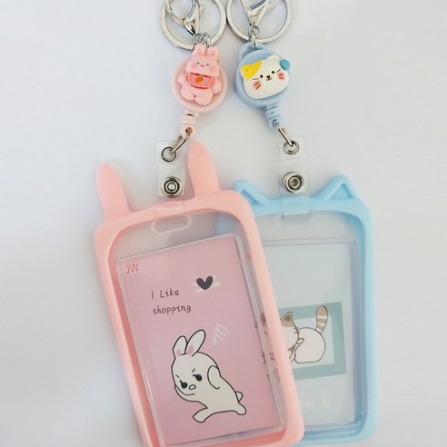 냥이 토끼 실리콘 사원증목걸이 학생증목걸이 카드목걸이 버스카드, 1개, 베이비토끼_키링