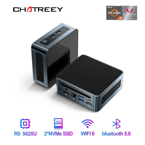 Chatreey 미니 PC AN2P R5 5625U 게이밍 데스크탑 NVME SSD WIFI6 2x HD Windows 11 Pro, WIN11 Pro, 3550H, 1TB, 16GB