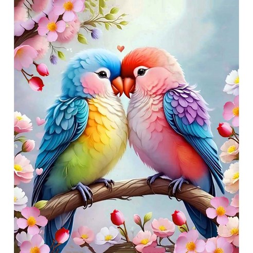 더영흥 보석십자수 캔버스형 40 x 50 cm DIY, 1개, YH87 앵무새 커플 사랑