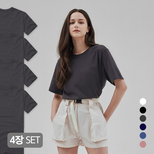 디커스텀 스탠다드 핏 크루넥 반팔 티셔츠 4P 남녀 공용 의류