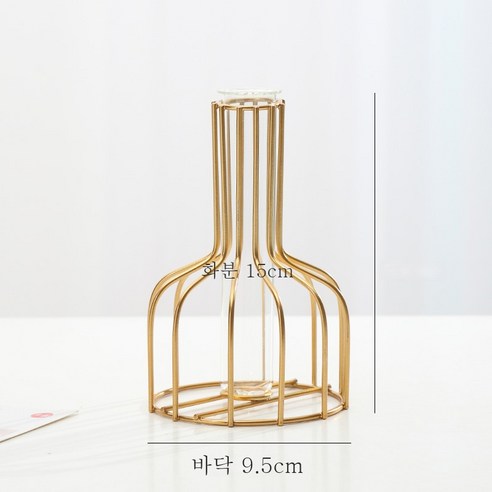 DFMEI 라이트 럭셔리 북유럽 골드 철 투명 유리 꽃병 거실 말린 꽃 꽃꽂이 장식 데스크탑 꽃 장식, 황금 단철 (시험관 꽃병), 중간