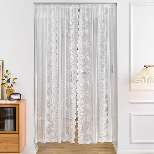 방문 가림막 공간분리 커튼 가리개 현관 레이스 가림천 커튼봉포함 S