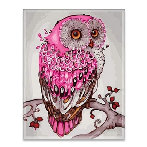 DIY 보석십자수 액자세트 캔버스형 40x50cm 명화그리기, SW.07 핑크 부엉이, 1개