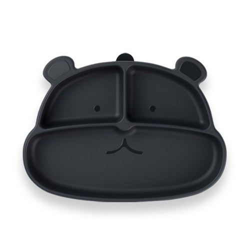 [마미스테이블] 먹자곰 흡착식판 푸드그레이드 실리콘 유아 돌 아기 그릇, 블랙, 1개