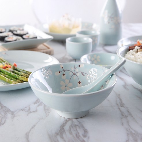 크리 에이 티브 일본 요리 세트 국수 그릇 세라믹 식기 그릇 밥 그릇, 하늘색 7.8인치 깊은 접시