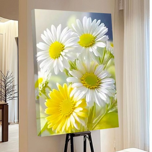 votgl 보석십자수 캔버스형 DIY 액자형 풍경 인물 꽃식물50x40cm, 050해바라기, 1개