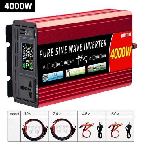 12v 220v 순수 정현파 인버터 24v 110v DC AC 2000W 3000W 4000W 5000W 다기능 전력 변환기 자동차 태양광 인버터, 1개 인버터순수정현파4000w