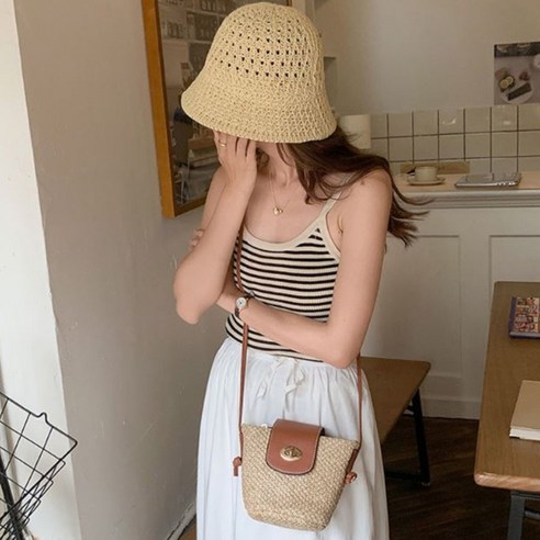 힙쑤 왕골버튼 라탄 미니 크로스백