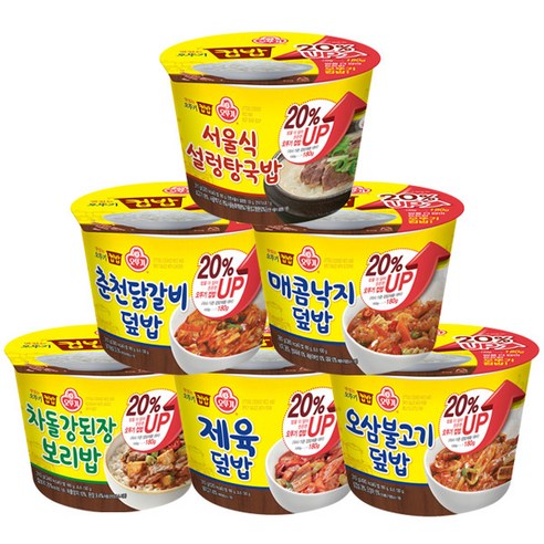오뚜기 컵밥 증량 6종 세트 (차돌강된장보리밥+제육덮밥+오삼불고기덮밥+춘천닭갈비덮밥+매콤낙지덮밥+서울식설렁탕), 1세트