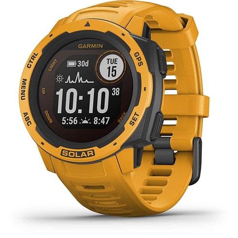 가민 Garmin 인스팅트 솔라 아웃도어 스마트워치 선버스트 옐로우 스포츠 앱 및 심박수 모니터링 내장 태양열 충전, Instinct Solar_Sunburst Yellow