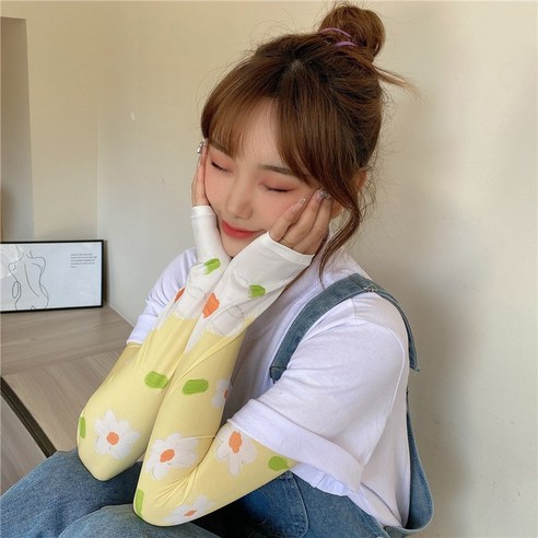 DFMEI 아이스 슬리브 선 스크린 핸드 슬리브 암가드 여성용 슬리브 얇은 아이스 실크 여름 인, DFMEI양배추꽃거위노란색