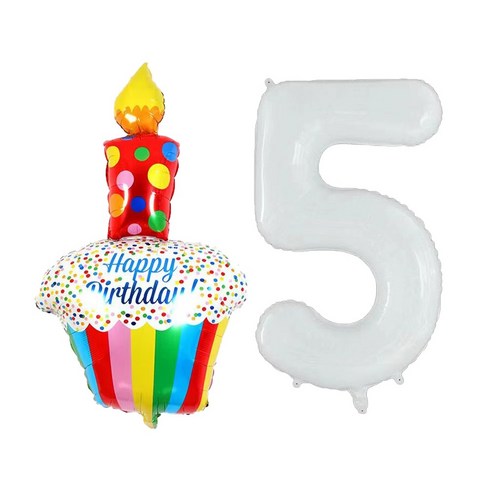 생일파티 레인보우 컵케익 화이트 숫자 풍선세트, 1개, 숫자5세트