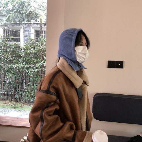 주디앤 똑딱이 버튼 심플 니트 바라클라바, 스카이블루