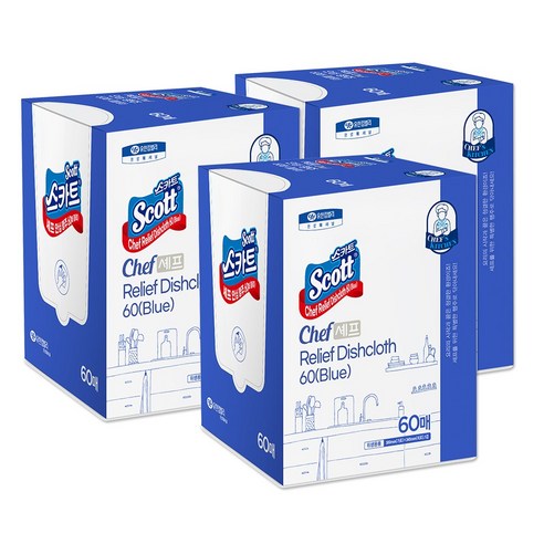스카트 빨아쓰는 셰프 안심행주 고급형 블루, 3팩, 60매