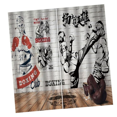 WJSHOP 디지털 인쇄 된 3D 커튼 거실 침실 커튼 2 패널, 권투, {"수건소재":"폴리 에스터"}