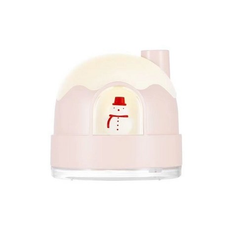 크리스마스 캐빈 가습기 귀여운 눈사람 데스크탑 밤 빛 가습기 크리스마스 선물, 복숭아 파우더 스노우 하우스-야간 조명, 플러그인 "컬러 박스]