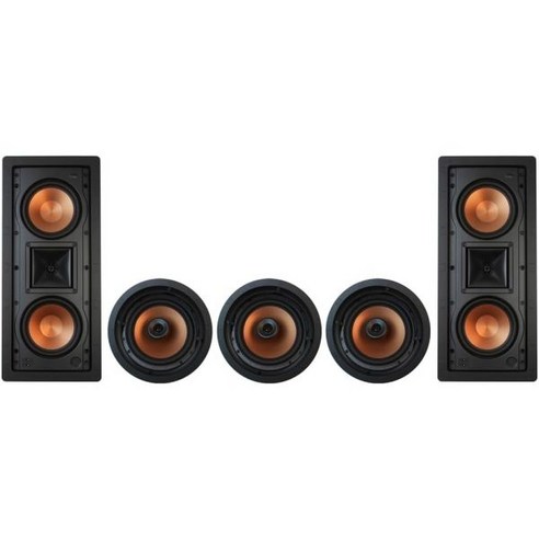 3개의 CDT-5800C II 2개의 R-5502W II를 갖춘 Klipsch 5.0 인월 시스템, 3개의 CDT-5800C II 2개의 R-5502W I