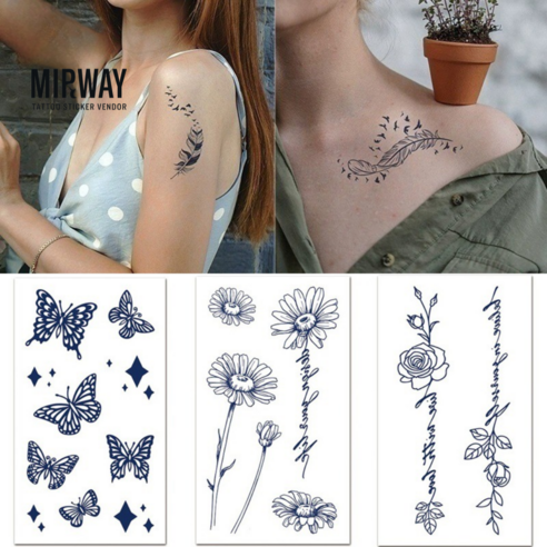 MIRWAY 셀프 반영구 타투스티커 헤나 문신스티커 6종세트, 1개, MWC-A 6종세트