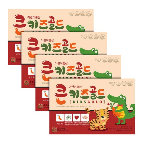 순수식품 큰 키즈 골드 어린이 홍삼 스틱 + 쇼핑백, 10ml, 120개