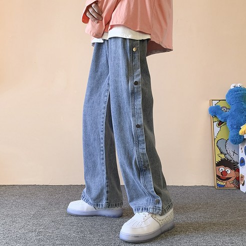 미국 Oldschool 레트로 청바지 디자인 감각 틈새 브레스트 바지 남성 가을 겨울 바이브 오버올