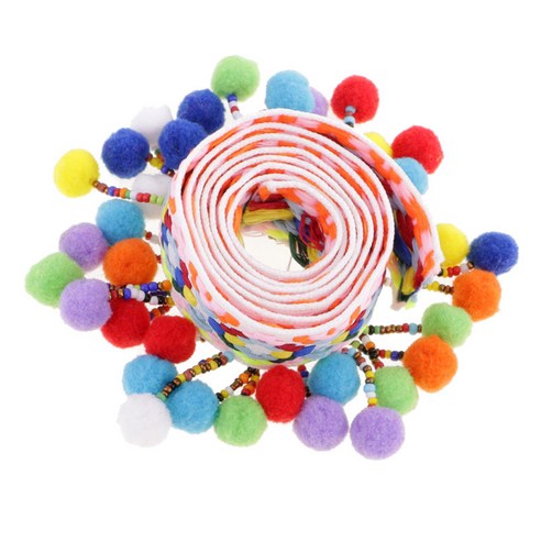 1 야드 내셔널 스타일 pompom ball 프린지 술 자카드 리본 장식 diy 공예 재봉 의류, 다색, 브레이드 리본