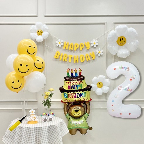 연지마켓 데이지 곰돌이 생일 파티 숫자 풍선 가랜드 세트, 2, 1세트, 베어 옐로우B 2